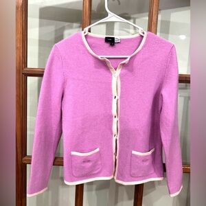 Saks Fifth Avenue 100% Cashmere Cardigan Sweater Purplish-Pink and Cream Size S